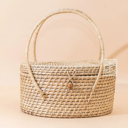 Bamboo Picnic basket with Lid - Rattan Basket with Handles