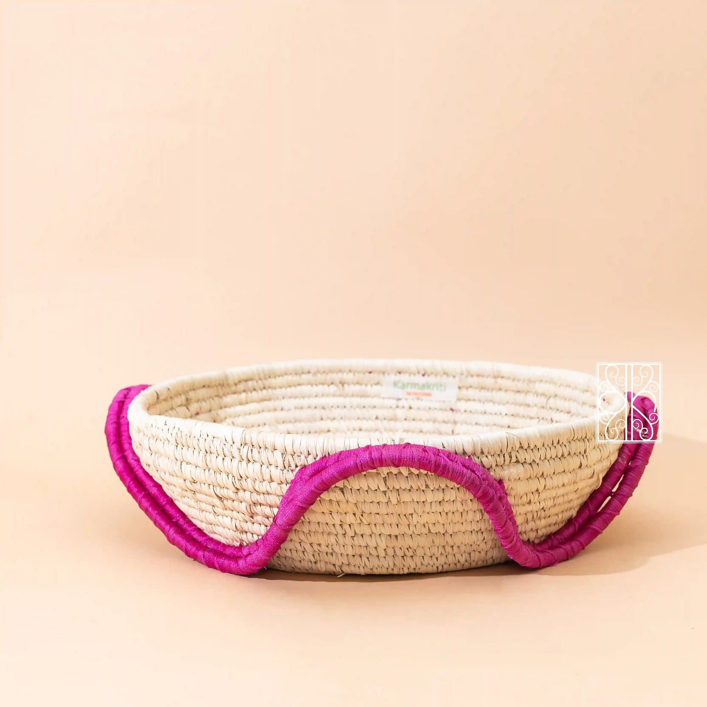 Buy Round wicker Coffee Table Organizer - Pink and natural