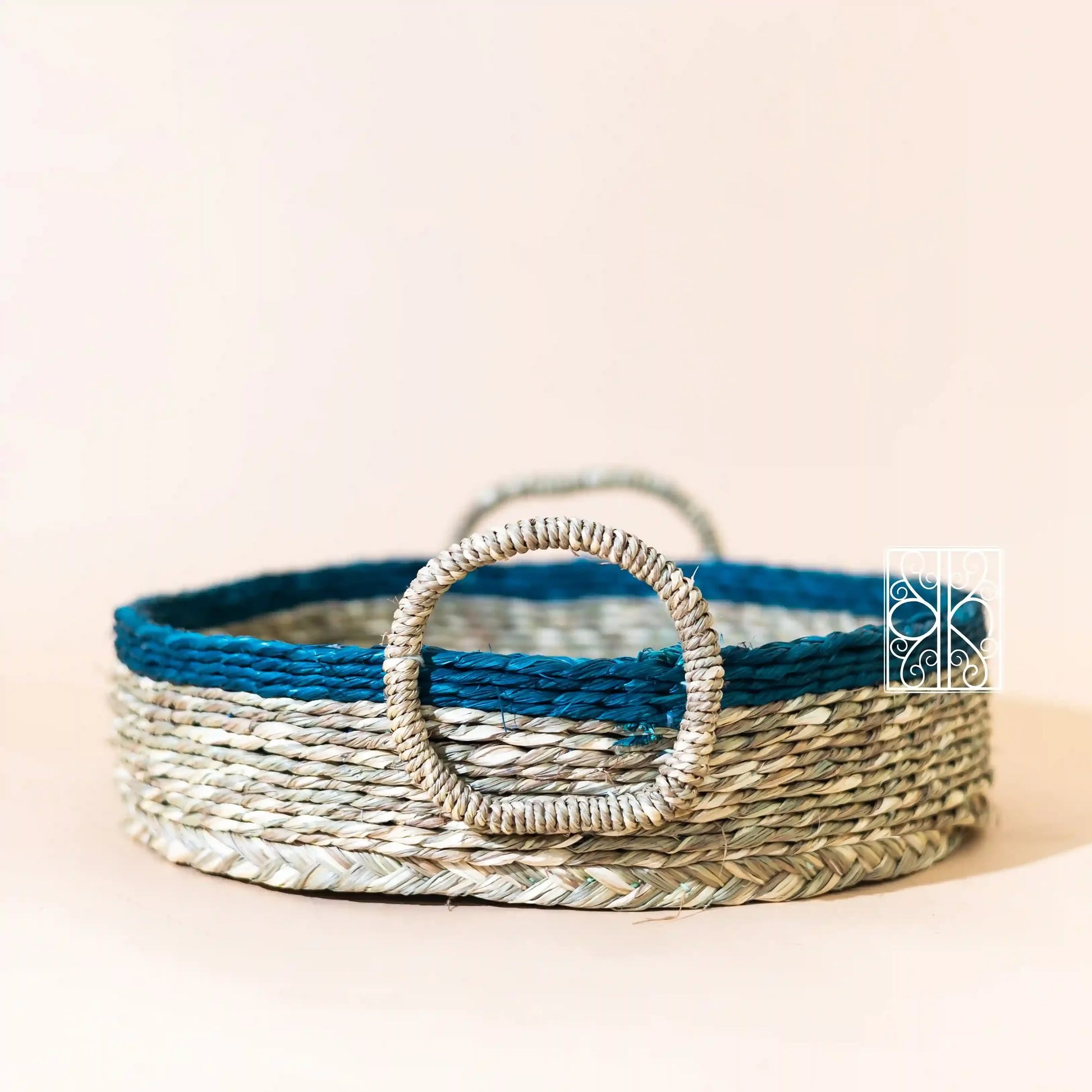 White and Blue open wicker Basket