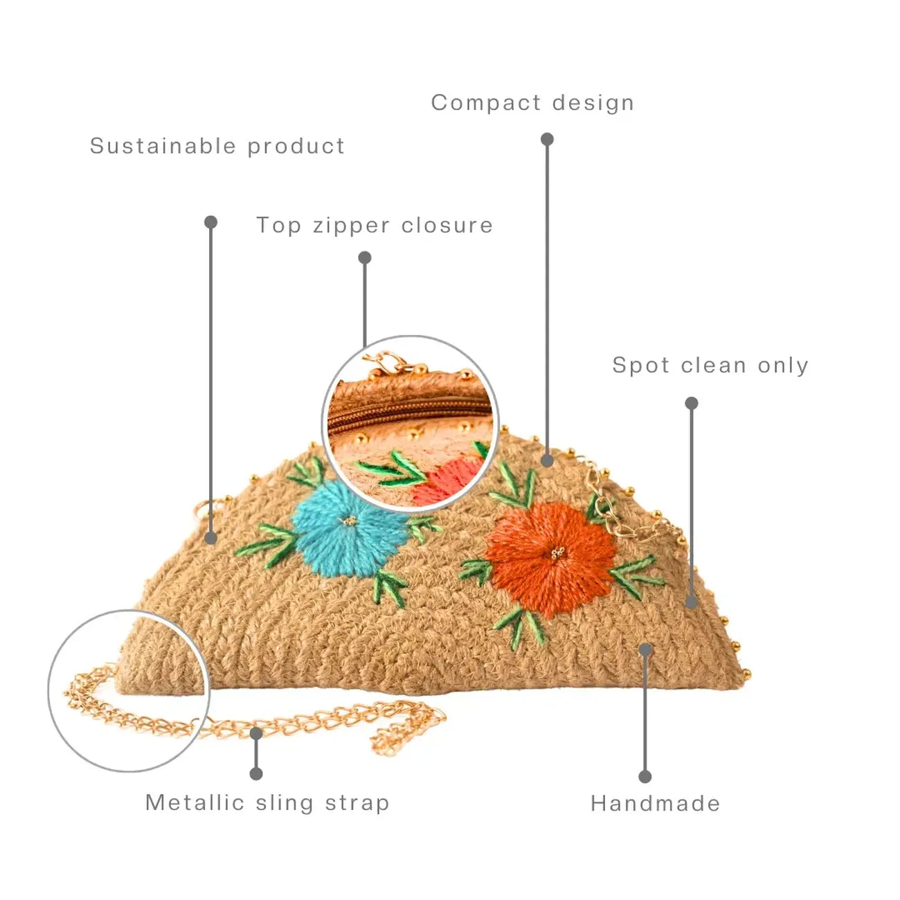 Buy a Jute Bag - Jute Clutch Half Moon