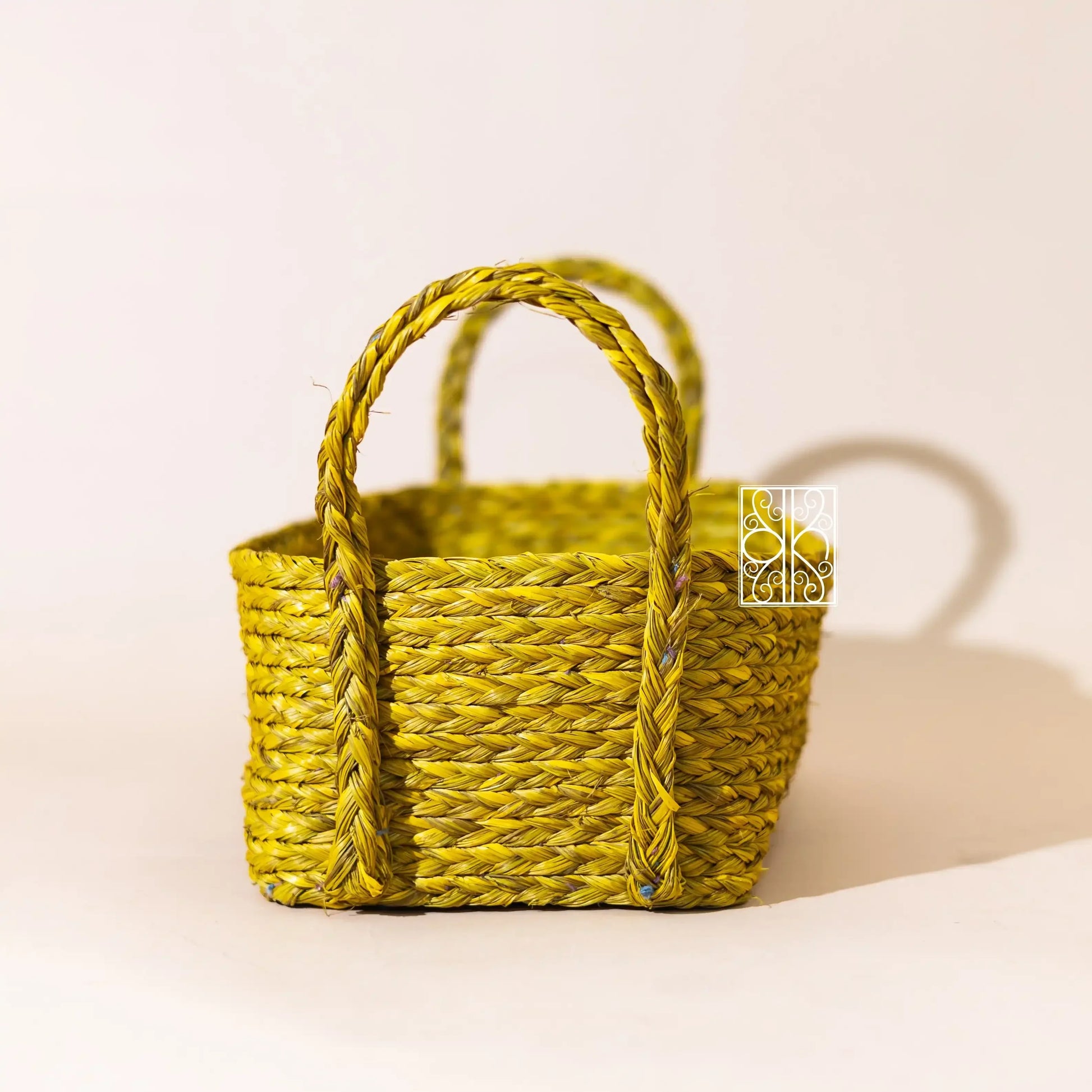 Yellow Wicker Storage Basket - vanity Box