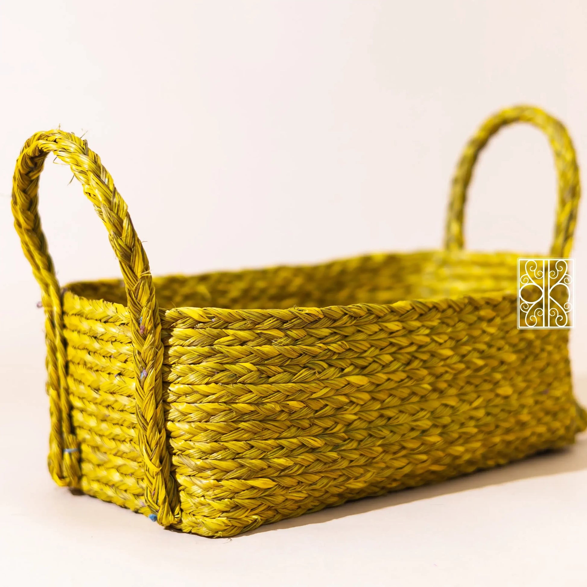 Yellow Wicker Storage Basket - vanity Box