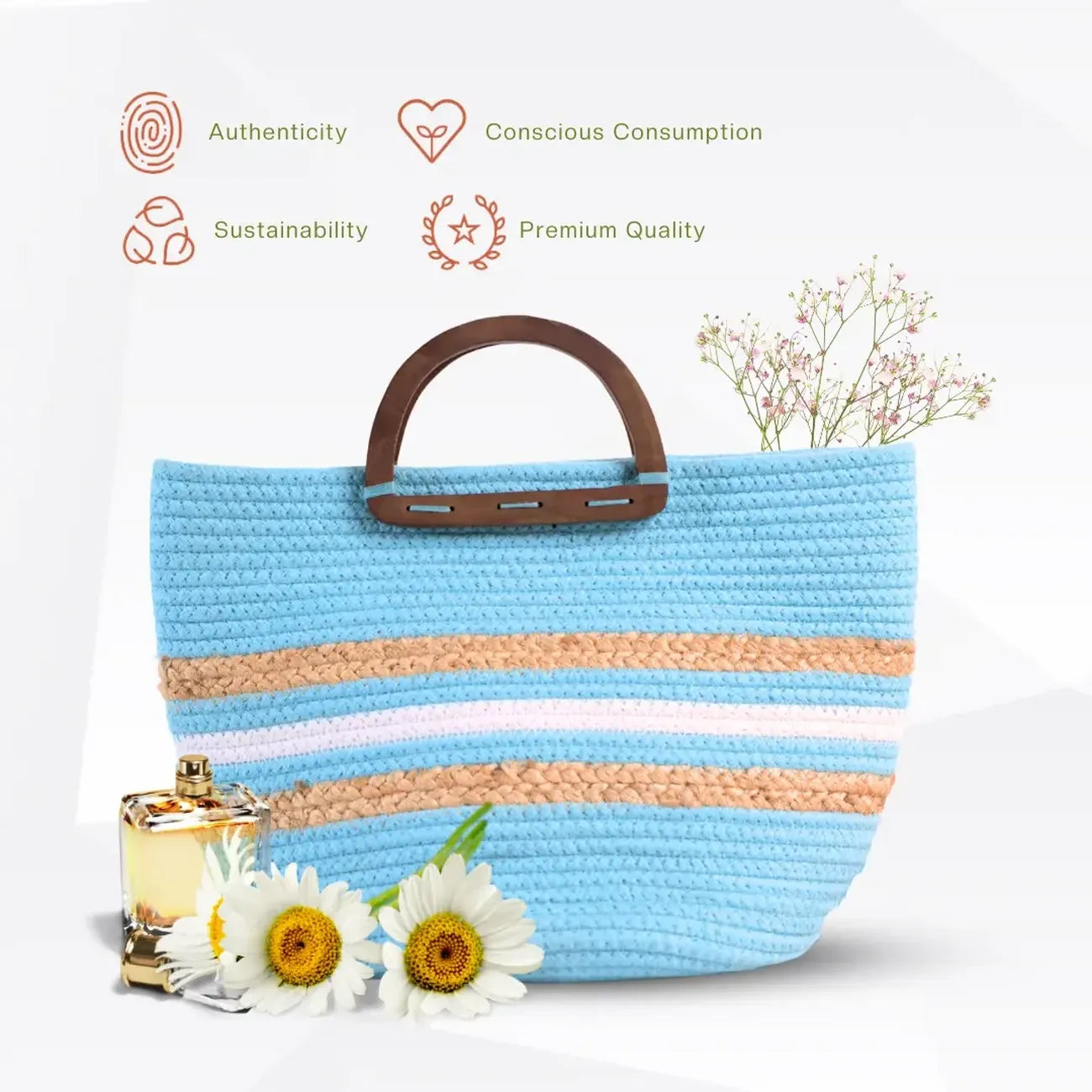 Jute Beach Bag - Designer Blue