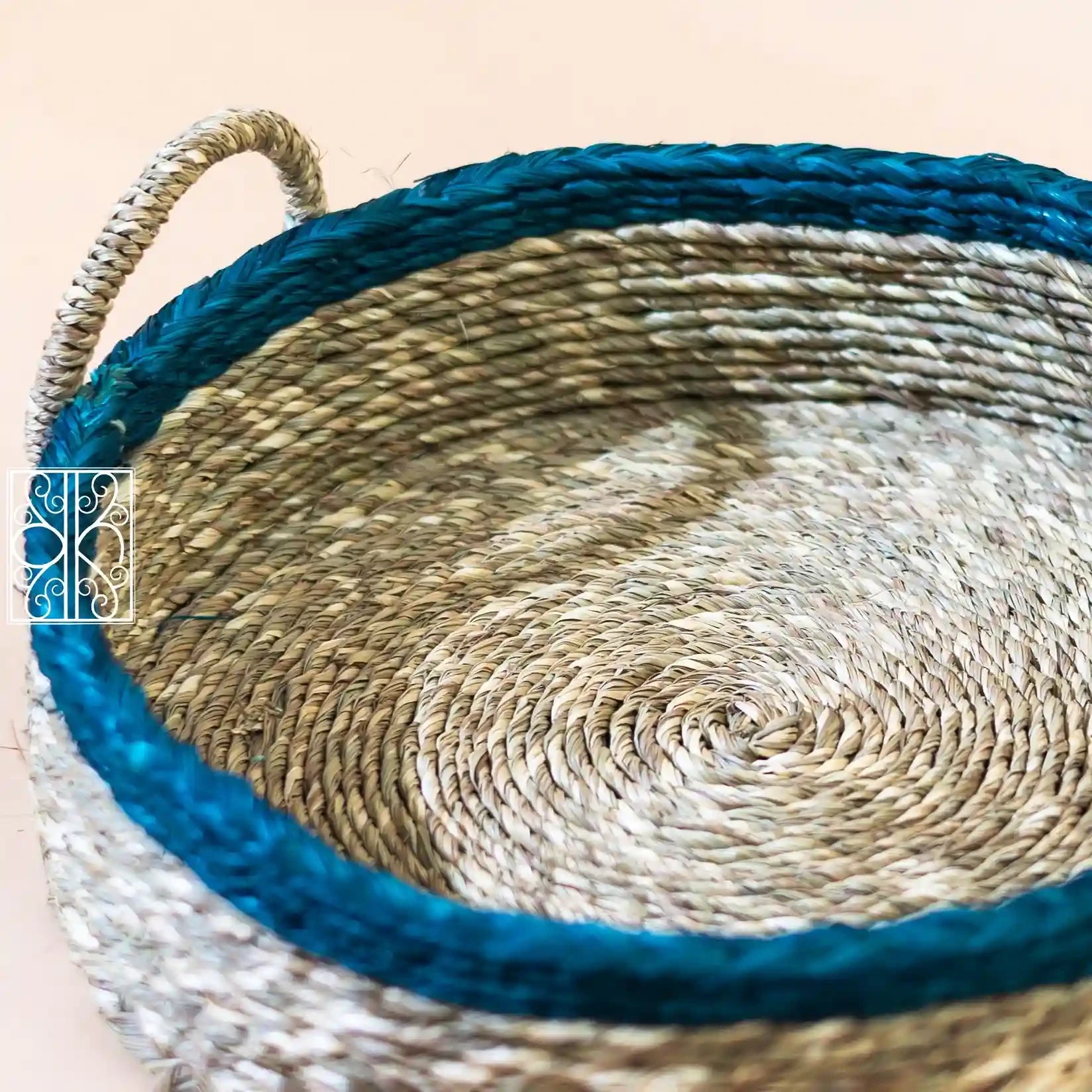 White and Blue open wicker Basket