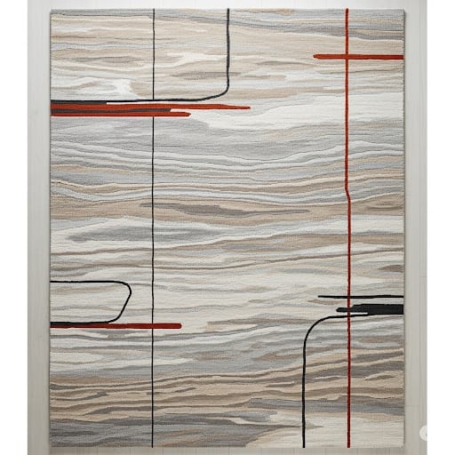 Modern Lines Handwoven Rug – Beige, Grey & Red
