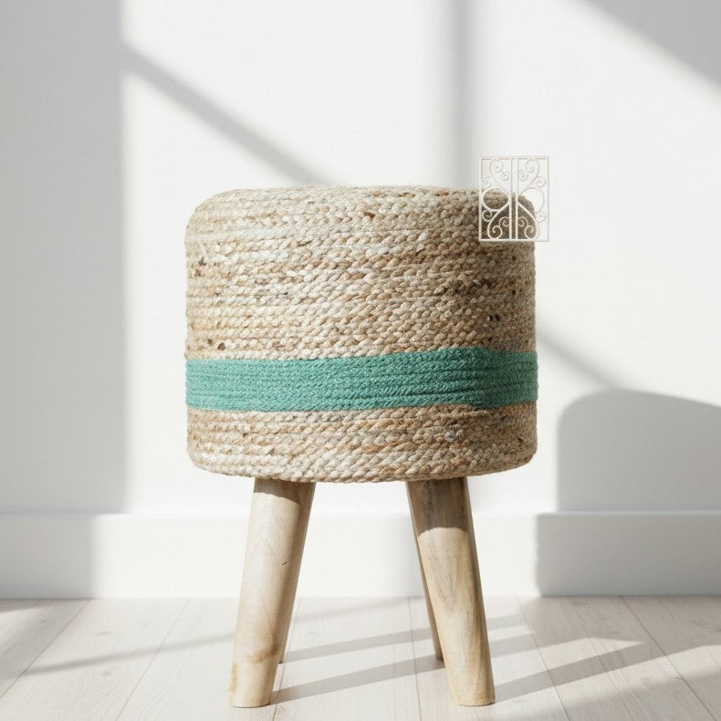 Jute pouffe | Jute stool | Ottoman stool | Aquamarine