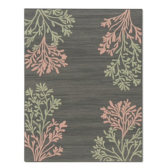 Coral Bloom Handwoven Rug – Charcoal Grey with Blush & Sage Accents
