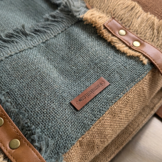 Boho Fringe Jute Tote Bag – Handwoven Natural Jute Shoulder Bag with Leather Handles | Eco-Friendly Beach & Everyday Tote