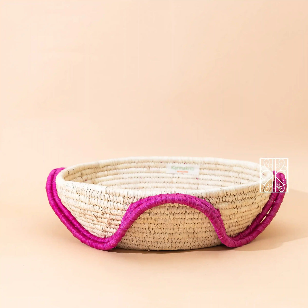 Palm leaf multipurpose storage basket with pink colored design