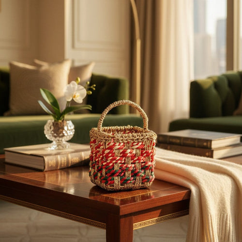 Multicolor Decorative Storage Basket kept in a living room
