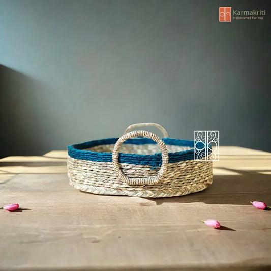 White and Blue open wicker Basket | Dining Table Organizer