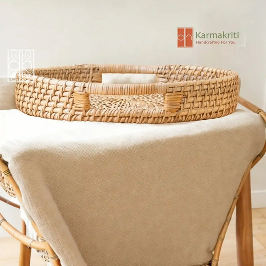 Rattan Tray with handles | Bamboo serving tray
