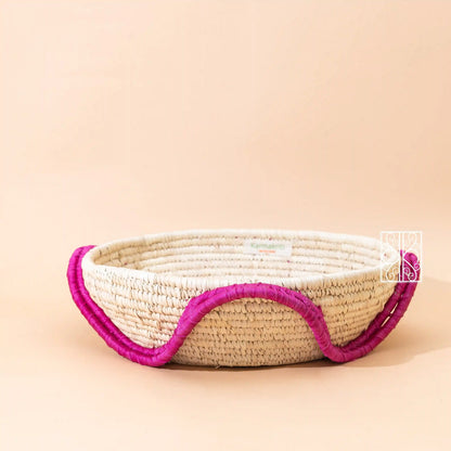 Buy Round wicker Coffee Table Organizer - Pink and natural