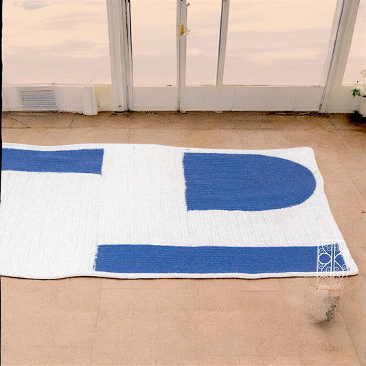 White and blue Cotton Floor Carpet & Floor Rugs