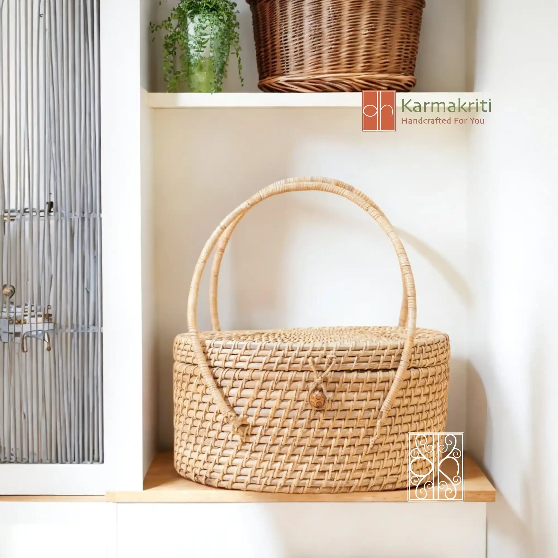 Bamboo Picnic basket with Lid - Rattan Basket with Handles