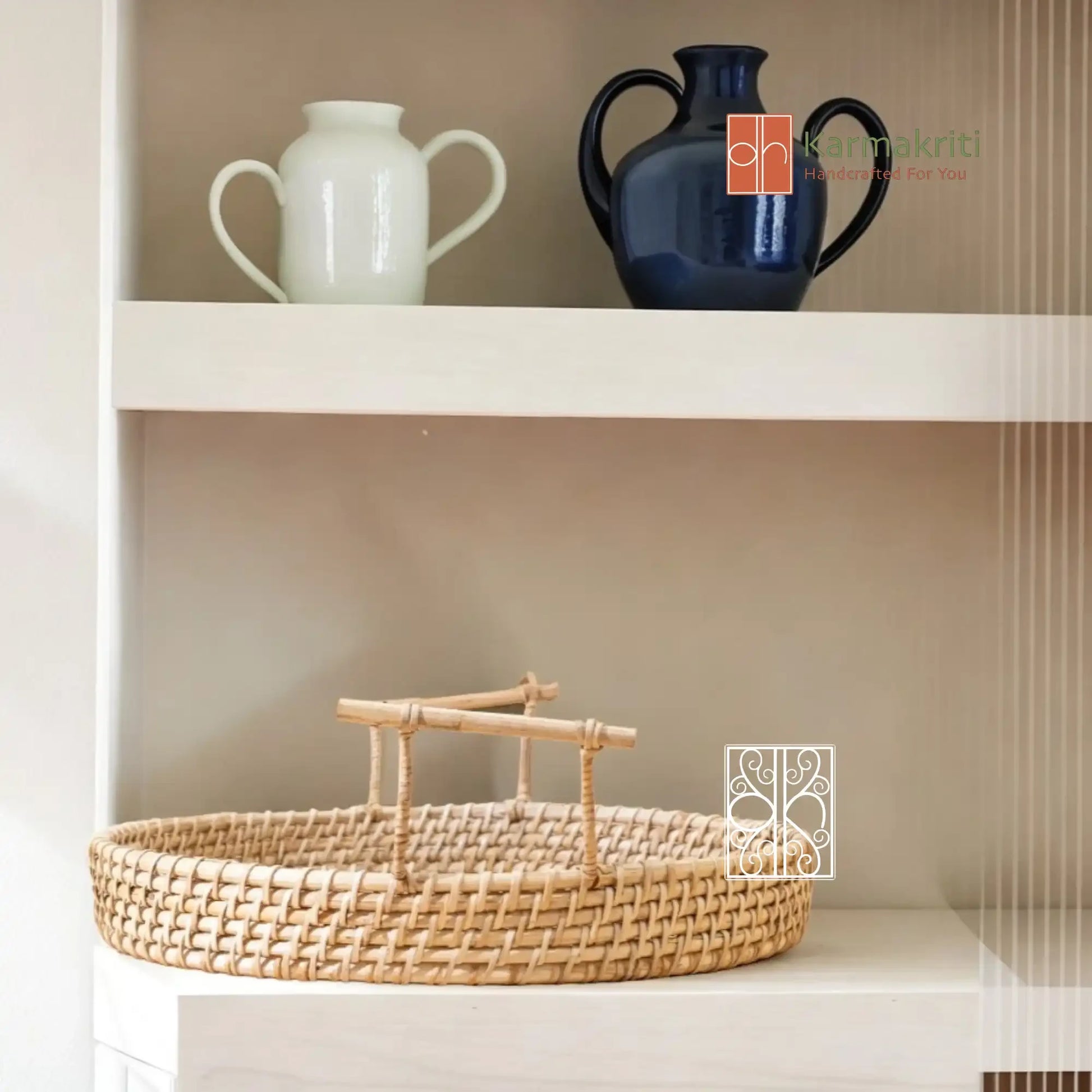 Buy Bamboo serving tray with Handles - Round Rattan Tray