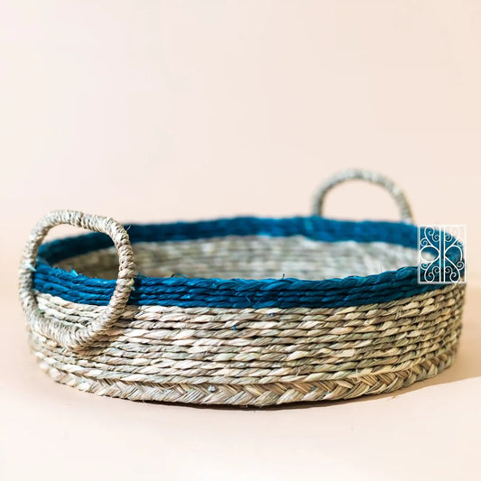 White and Blue open wicker Basket | Dining Table Organizer