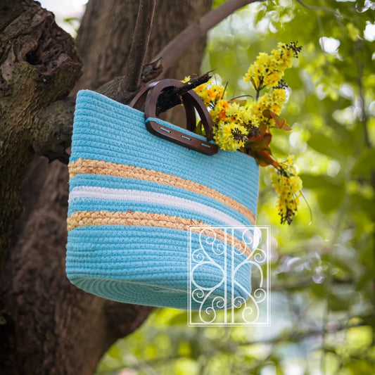 Beach Bag | Jute Beach Bag | Designer Blue