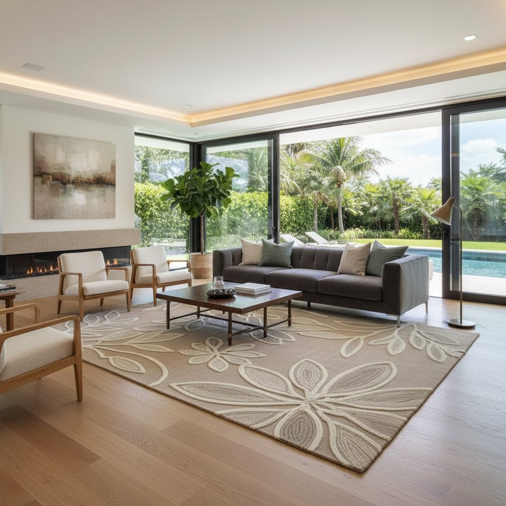 Beige Bloom HandTufted Woollen Rug