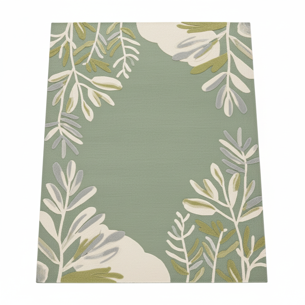 Handtufted Woollen Rug | Sage Botanical Bliss