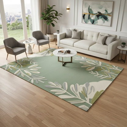 Handtufted Woollen Rug | Sage Botanical Bliss