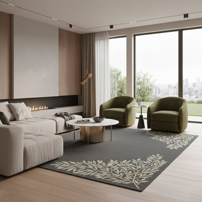 Charcoal Mist Botanical Handtufted Woollen Rug