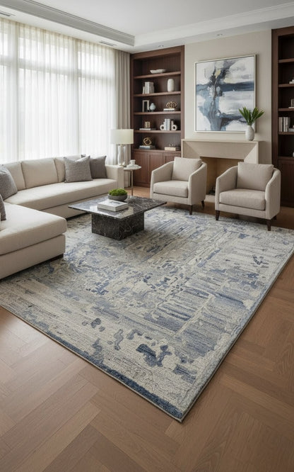 Azure Mist Abstract Handtufted Woollen Rug