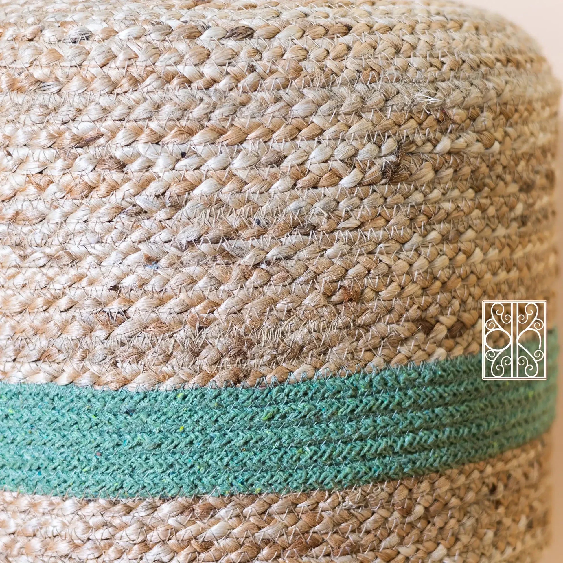 Jute pouffe | Jute stool | Ottoman stool | Aquamarine - Karmakriti India