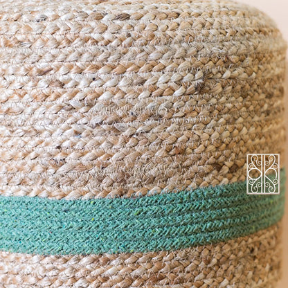 Jute pouffe | Jute stool | Ottoman stool | Aquamarine - Karmakriti India