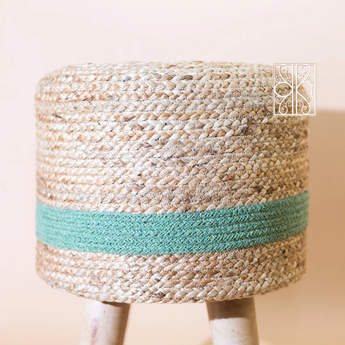 Jute pouffe | Jute stool | Ottoman stool | Aquamarine - Karmakriti India