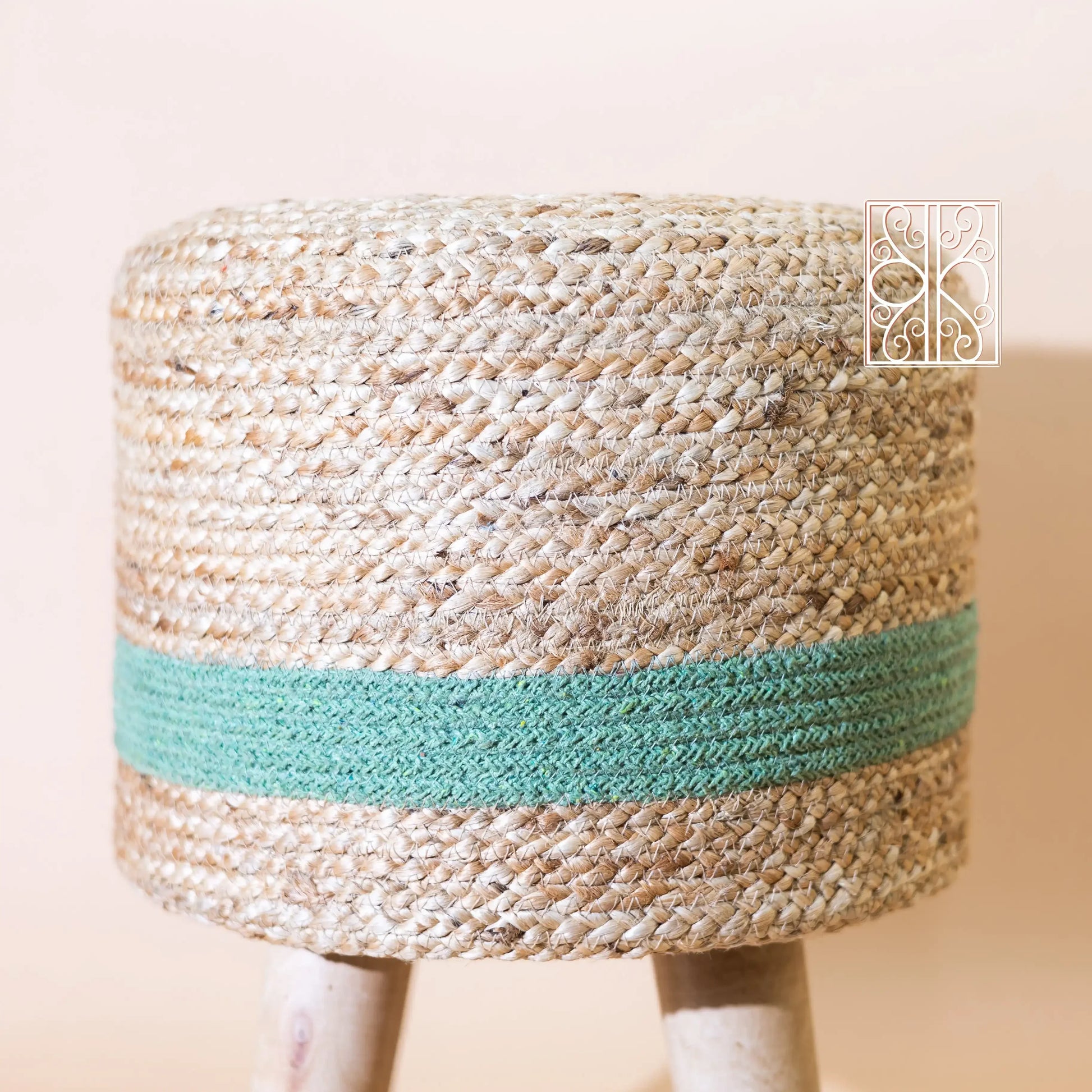 Jute pouffe | Jute stool | Ottoman stool | Aquamarine - Karmakriti India