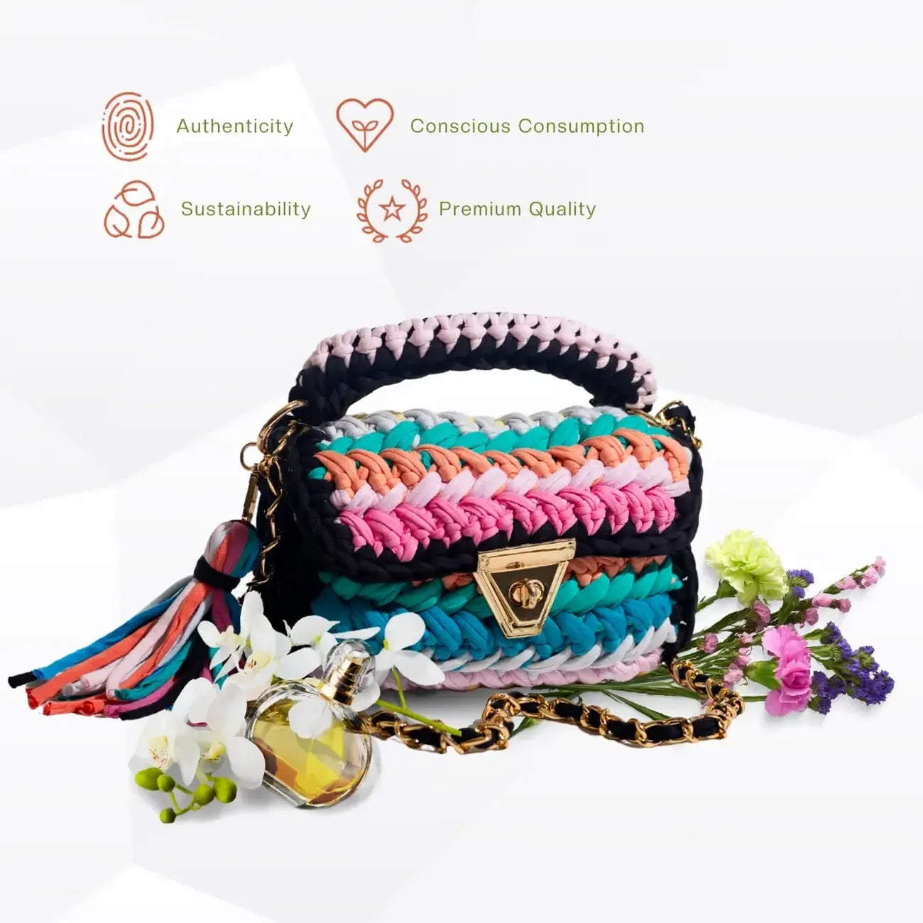 Pink Crochet Cotton Sling Bag