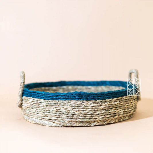 White and Blue open wicker Basket
