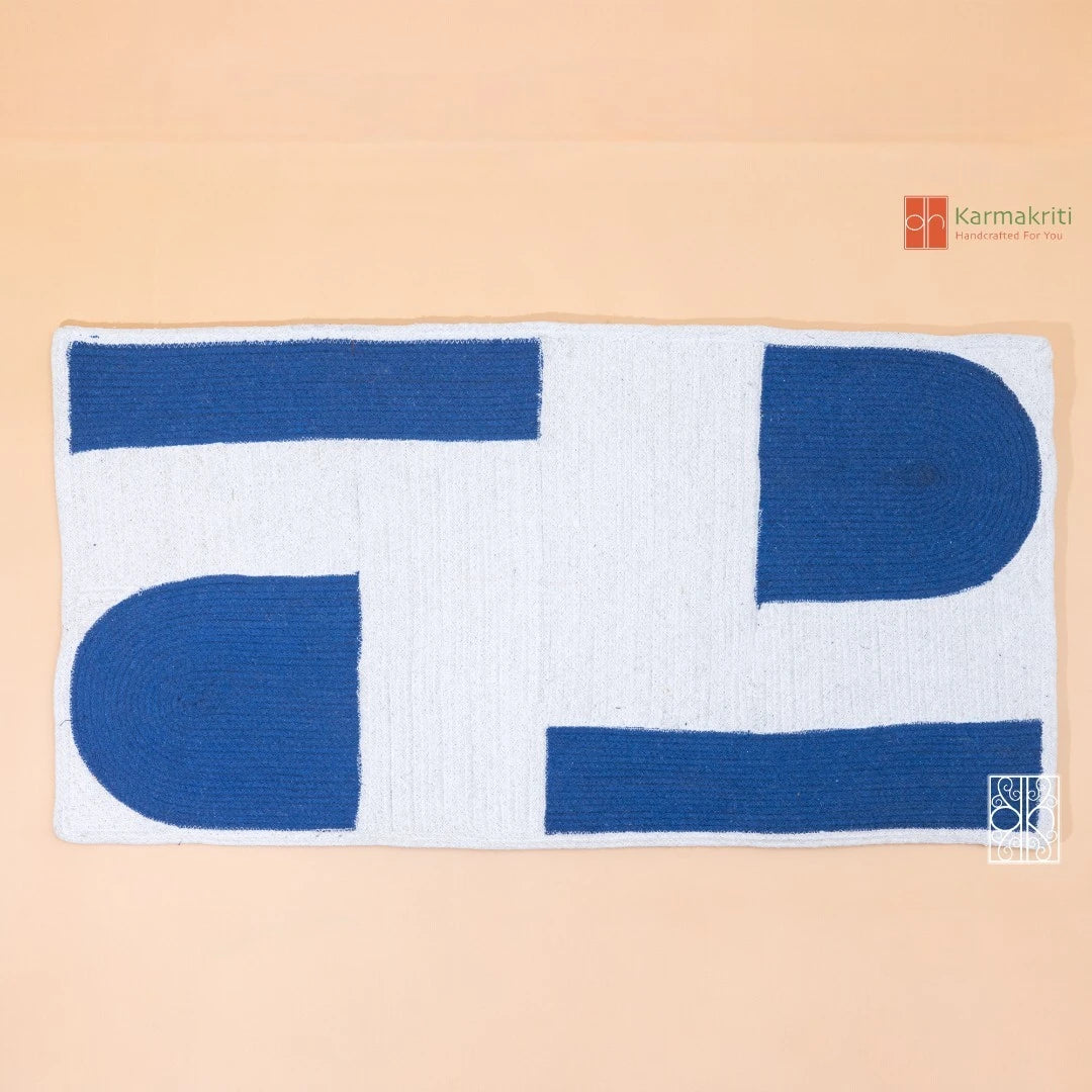 White and blue Cotton Floor Carpet & Floor Rugs