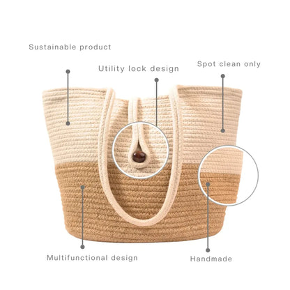 Jute Beach Bag Beige and Cream