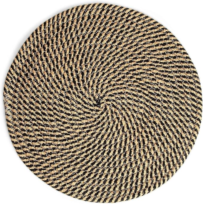 Handwoven Cotton & Jute Round Place Mat | Natural Table Mat | Boho Dining Decor | Set of 2