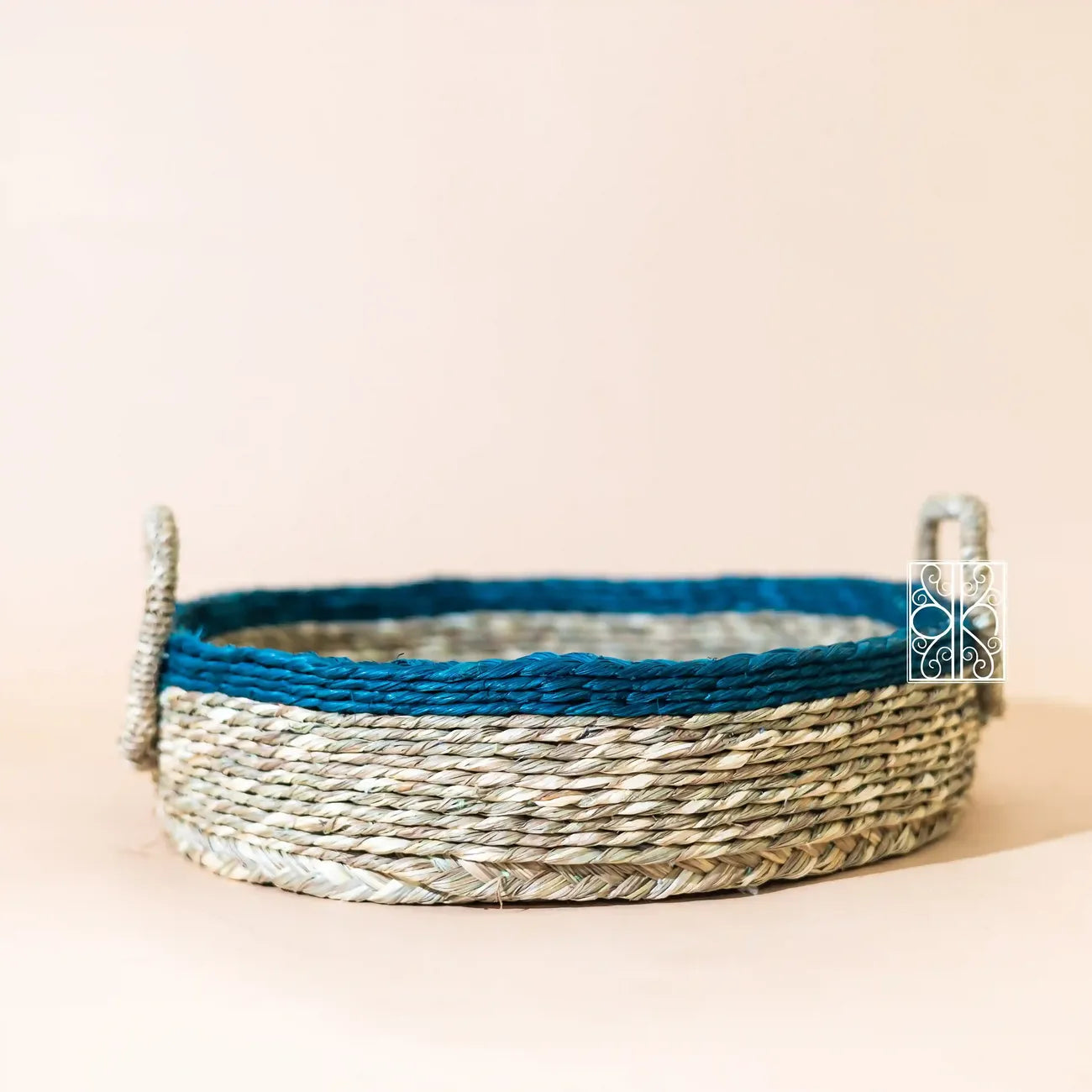 White and Blue open wicker Basket 