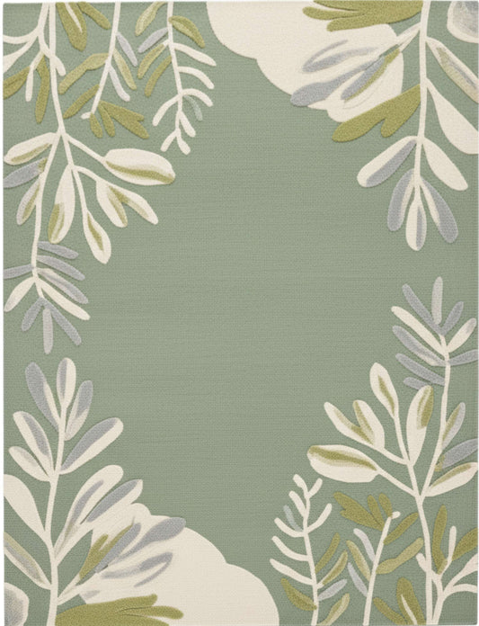 Handtufted Woollen Rug | Sage Botanical Bliss
