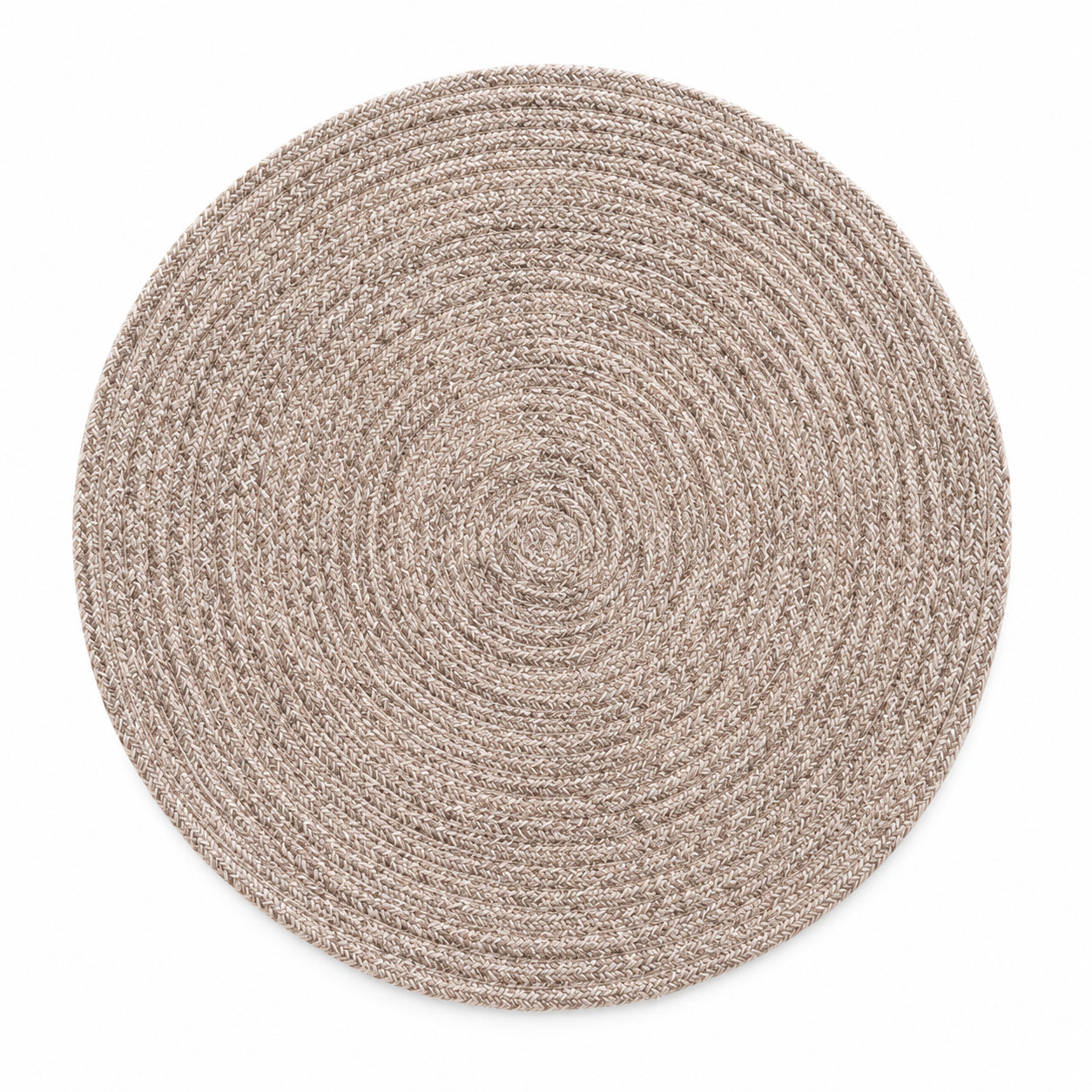 Handwoven Cotton & Jute Round Place Mat | Herringbone Braided Table Mat | Greige Natural Tone | Minimalist Boho Dining Décor | Set of 2