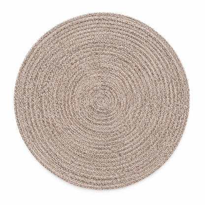 Handwoven Cotton & Jute Round Place Mat | Herringbone Braided Table Mat | Greige Natural Tone | Minimalist Boho Dining Décor | Set of 2