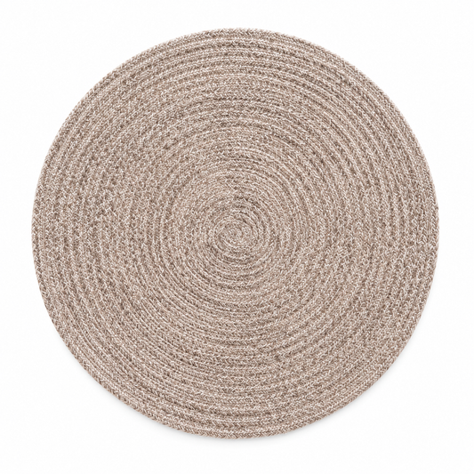Handwoven Cotton & Jute Round Place Mat | Herringbone Braided Table Mat | Greige Natural Tone | Minimalist Boho Dining Décor | Set of 2