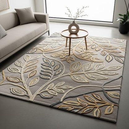 Golden Leaf Symphony Handtufted Woollen Rug
