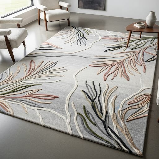 Botanical Soft Grey Handtufted Woollen Rug