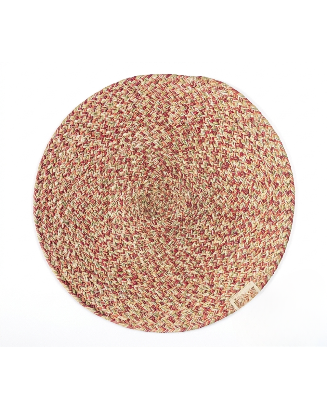 Handwoven Cotton & Jute Round Place Mat | Braided Multicolour Table Mat | Rust Red & Natural | Boho Farmhouse Dining Décor | Set of 2