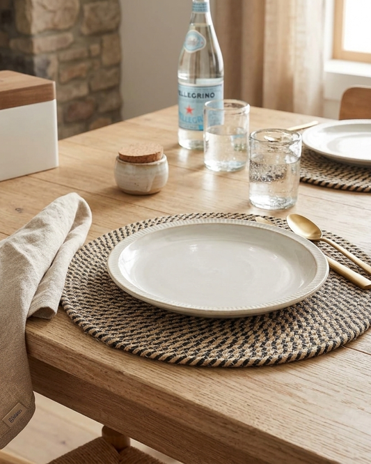 Handwoven Cotton & Jute Round Place Mat | Natural Table Mat | Boho Dining Decor | Set of 2
