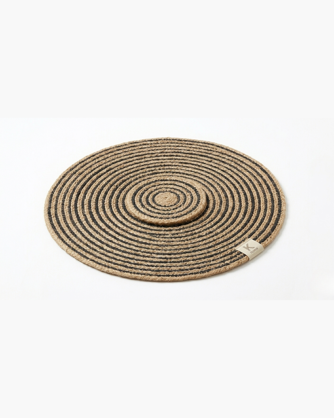 Handwoven Jute Oval Place Mat | Spiral Stripe Table Mat | Natural & Black | Boho Dining Décor | Set of 2