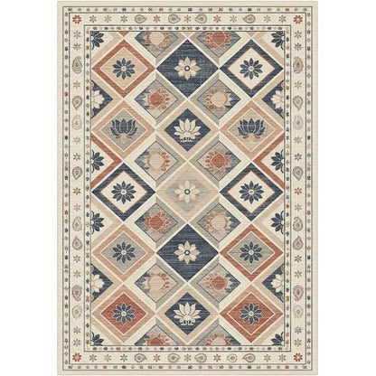 Vintage Floral Handtufted Woollen Rug | Beige, Blue & Terracotta