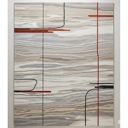Modern Lines Handwoven Rug – Beige, Grey & Red