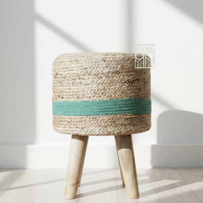 Jute pouffe | Jute stool | Ottoman stool | Aquamarine
