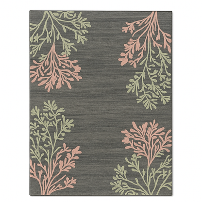 Coral Bloom Handwoven Rug – Charcoal Grey with Blush & Sage Accents